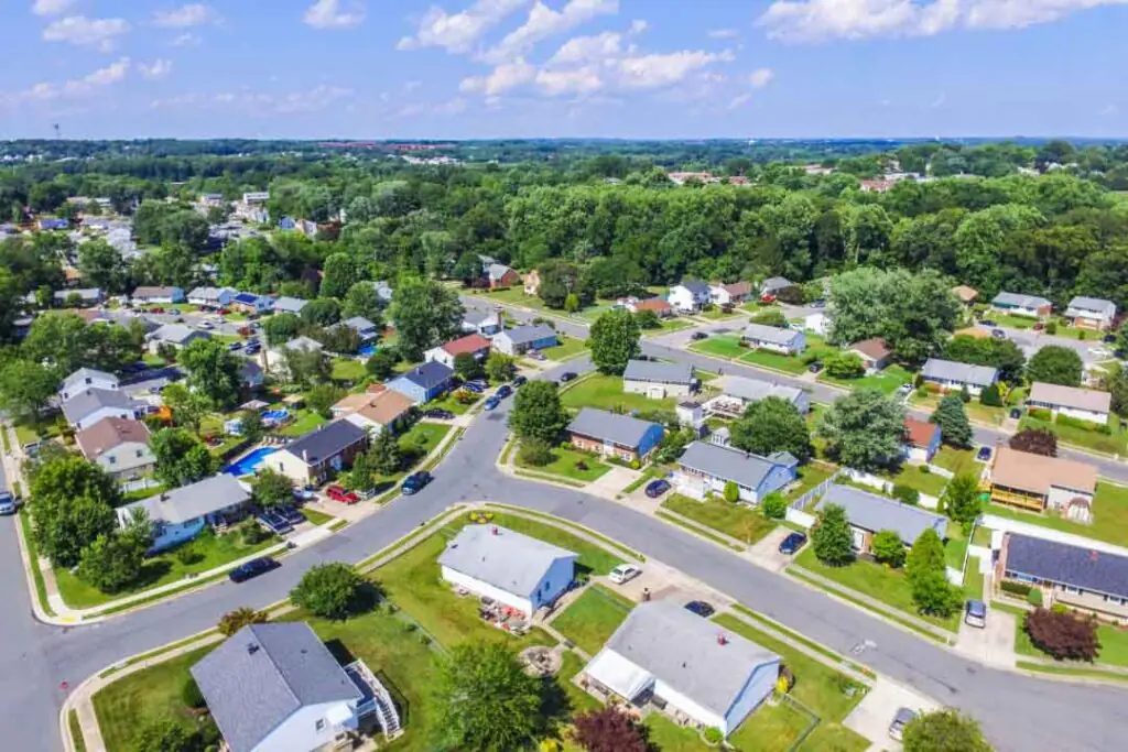 Aerial of a Neighborhood in Parkville in Baltimore County, Maryland.